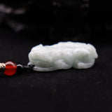 Natural A Jadeite Jade Emerald Pendant Carved Pixiu Amulet Lucky Necklace