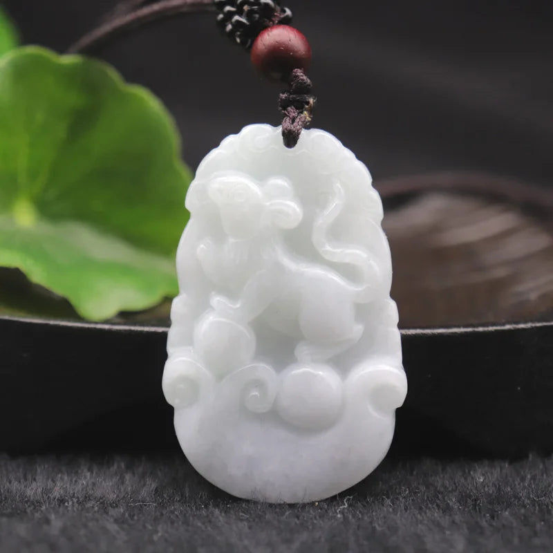 A Jadeite Jade Myanmar Emerald Chinese Zodiac Lucky Pendant Necklace
