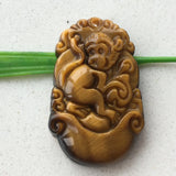 Natural Petrified Wood Tiger Eye Stone Carved Monkey Pendant