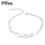 925 Silver Star Charm Bracelet Beads Sweet Girls Double Chains Gift