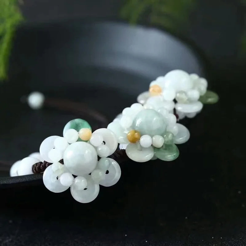 Burmese Jade Sunflower Bracelet Beads Jadeite Emerald Charm Jewellery