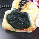 Chinese Green Jade Dragon Phoenix Pendant Necklace Charm Jewellery