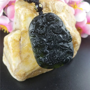 Chinese Green Jade Dragon Pendant Necklace Lucky Amulet Charm