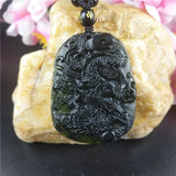 Chinese Green Jade Dragon Pendant Necklace Lucky Amulet Charm