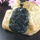 Chinese Green Jade Dragon Pendant Necklace Lucky Amulet Charm