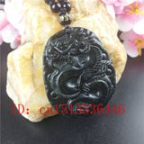 Chinese Natural Green Jade Dragon Pendant Necklace Hand-Carved Lucky Amulet