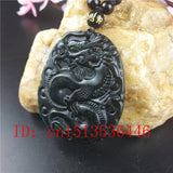 Chinese Natural Green Jade Dragon Pendant Necklace Hand-Carved Lucky Amulet