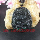 Chinese Natural Green Jade Dragon Pendant Necklace Hand-Carved Lucky Amulet