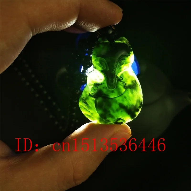 Chinese Green Jade Fox Pendant Necklace Hand-Carved Lucky Amulet