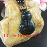 Chinese Green Jade Fox Pendant Necklace Hand-Carved Lucky Amulet