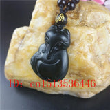 Chinese Green Jade Fox Pendant Necklace Hand-Carved Lucky Amulet