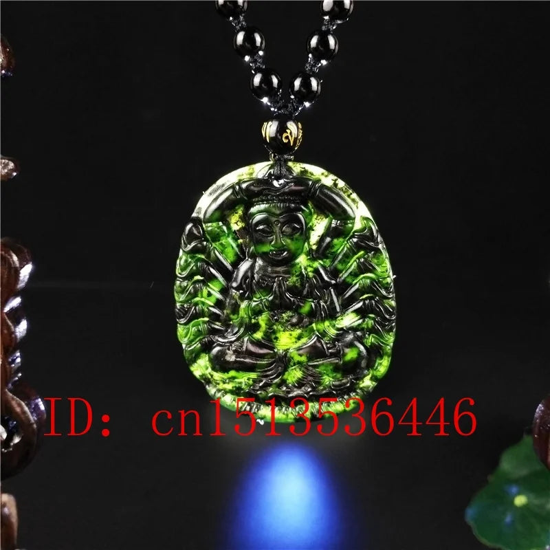 Chinese Green Jade Guanyin Pendant Necklace Luck Amulet Gift