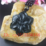 Chinese Natural Green Jade Hexagonal Flower Pendant Necklace Charm Jewellery