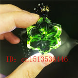 Chinese Natural Green Jade Hexagonal Flower Pendant Necklace Charm Jewellery