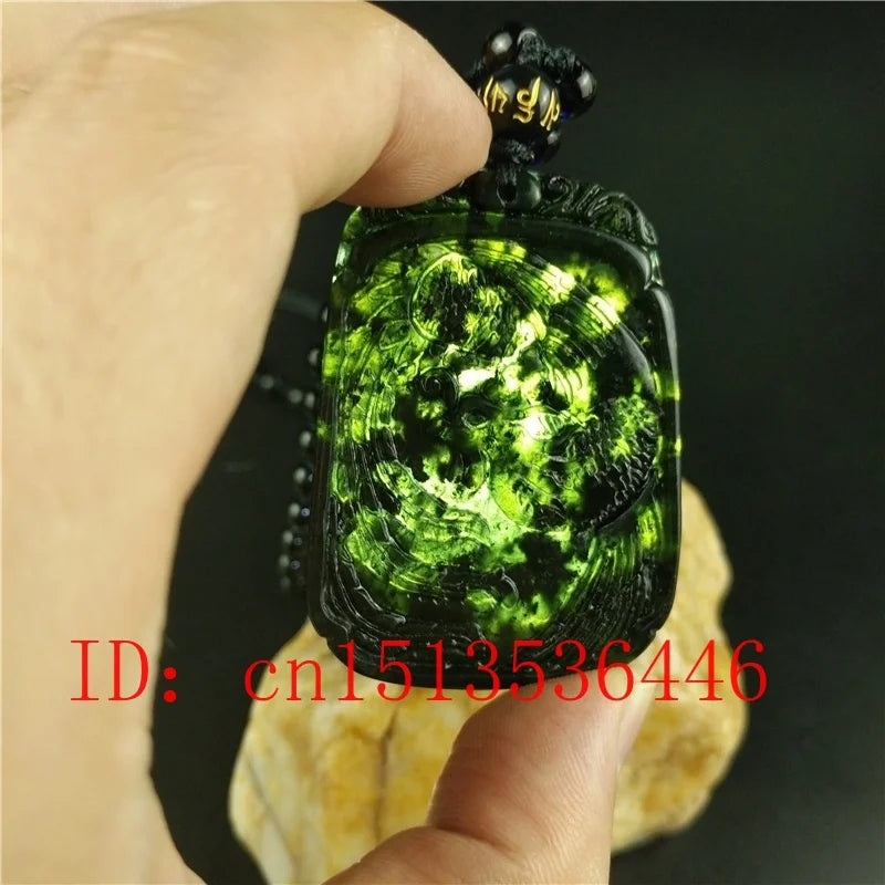 Chinese Green Jade Phoenix Pendant Necklace Charm Hand-Carved Lucky Amulet
