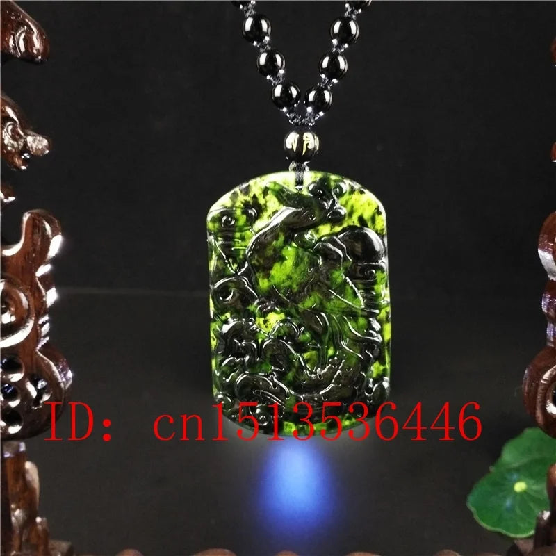 Chinese Green Jade Phoenix Pendant Necklace Luck Amulet Gift