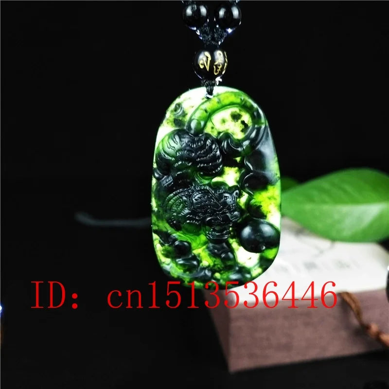 Chinese Green Jade Tiger Pendant Necklace Hand-Carved Luck Amulet