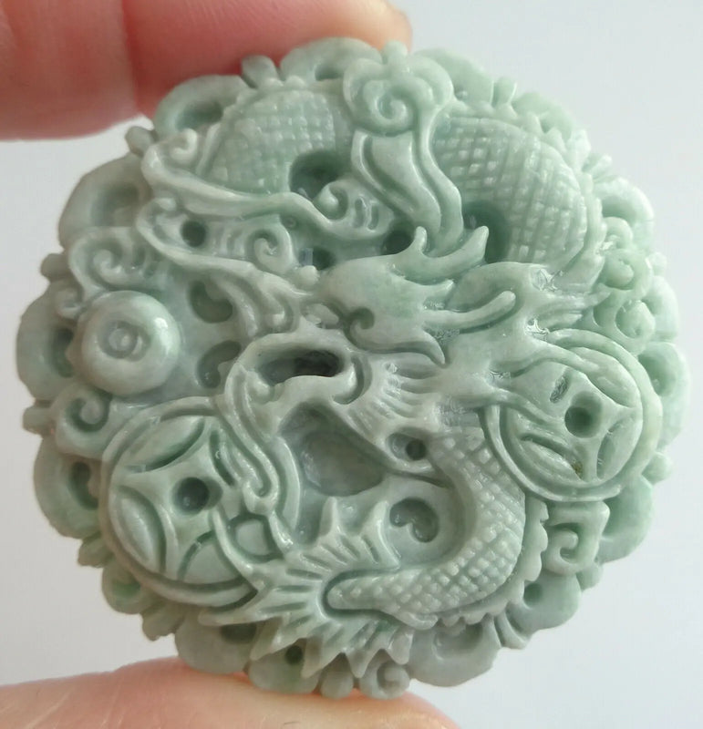 Light Green Natural A Jade Jadeite Dragon Coin Pendant