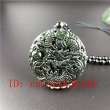 Natural Green Jade Money Dragon Pendant Necklace Hand-Carved Luck Amulet