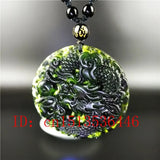 Natural Green Jade Money Dragon Pendant Necklace Hand-Carved Luck Amulet
