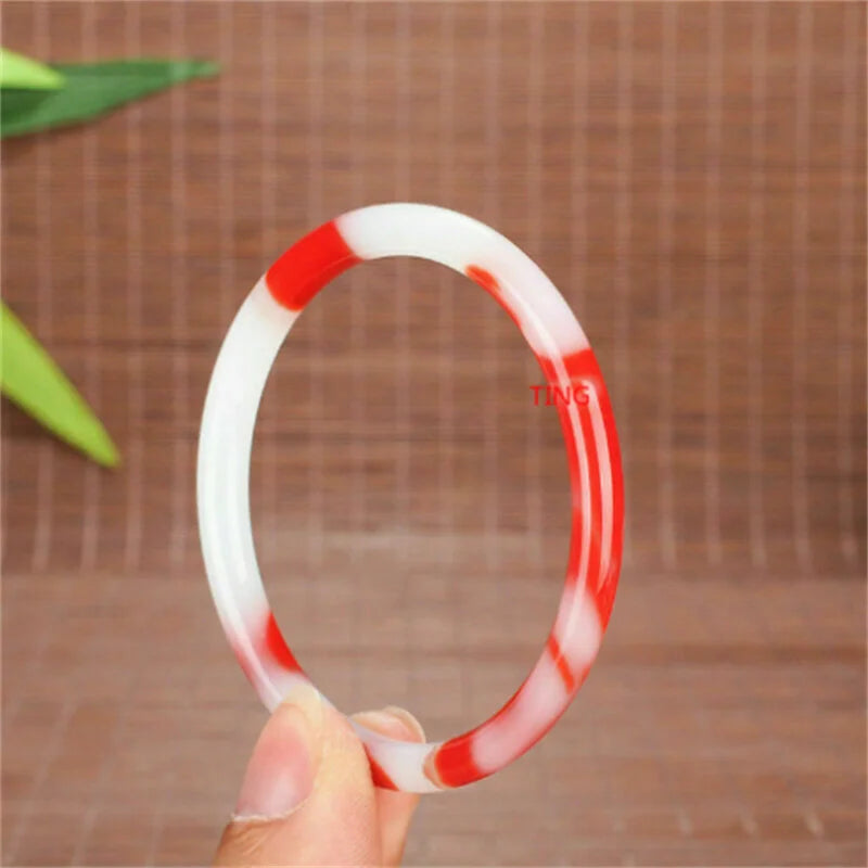 Natural Jade Bangle Red Bloodstone Jade Bracelet Thin 56-64mm