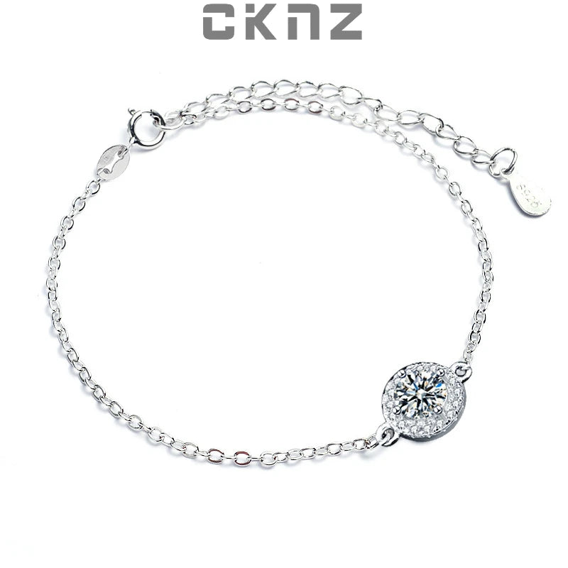 0.5 ct Moissanite Round Dot 925 Silver Bracelet Women's Hand Chain