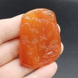 Red Agate Chalcedony Carved Landscape Painting Pendant