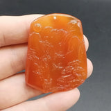 Red Agate Chalcedony Carved Landscape Painting Pendant