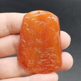 Red Agate Chalcedony Carved Landscape Painting Pendant