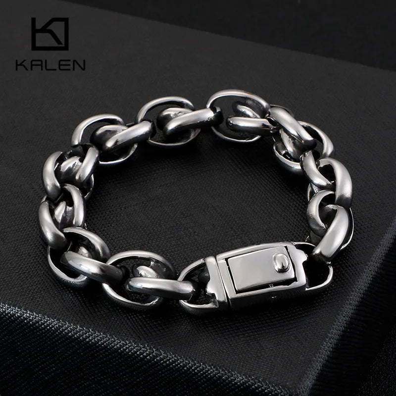 14mm Heavy Chain Bracelet Men Stainless Steel Hip Hop Rock Party Jewelry