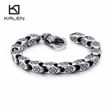 Steel Link Stainless Flower Chain Charm Bracelet 21.5cm Unisex Men Women Jewelry