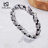 Steel Link Stainless Flower Chain Charm Bracelet 21.5cm Unisex Men Women Jewelry