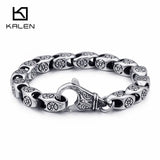 Steel Link Stainless Flower Chain Charm Bracelet 21.5cm Unisex Men Women Jewelry