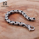 Steel Link Stainless Flower Chain Charm Bracelet 21.5cm Unisex Men Women Jewelry