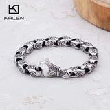 Steel Link Stainless Flower Chain Charm Bracelet 21.5cm Unisex Men Women Jewelry