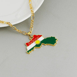 Kurdish Flag Necklace Region Map Pendant Jewelry