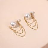 Chain Pearl Tassel Stud Earrings Women