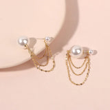 Chain Pearl Tassel Stud Earrings Women