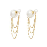 Chain Pearl Tassel Stud Earrings Women