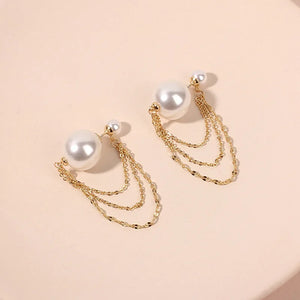 Chain Pearl Tassel Stud Earrings Women