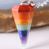 Chain Pendant Amulet Natural Healing Stone Reiki Pyramid Hexagonal Pendulum