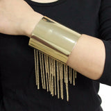 Chain Tassel Big Cuff Bracelet for Women Statement Alloy Bangle Charm Jewelry
