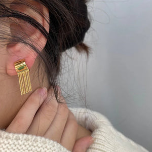 Chain Tassel Wide Huggie Hoop Earrings for Women