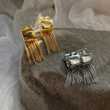 Chain Tassel Wide Huggie Hoop Earrings for Women