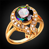 Big Stone Rings For Women Wedding Bridal Gold/Silver CZ Crystal Bands