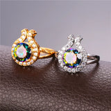 Big Stone Rings For Women Wedding Bridal Gold/Silver CZ Crystal Bands