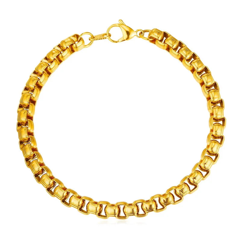 Box Chain Bracelet Men Link Chain Jewelry Gold/Black Stainless Steel Bracelet