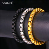 Box Chain Bracelet Men Link Chain Jewelry Gold/Black Stainless Steel Bracelet