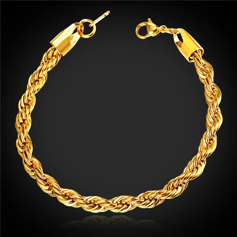 Gold/Black Stainless Steel Bracelet Men Twisted Link Chain