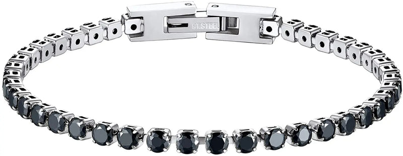 Classic CZ Tennis Bracelet Women 18K Plated Stainless Steel Clear/Black